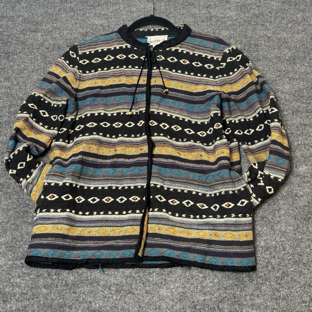 Flashback Jacket Womens Medium‎ Black Southwestern Stripe Cotton Boho Tribal